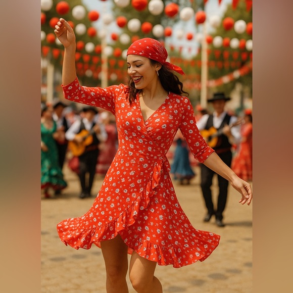 Wrap Dress, red, size M - Picture 1 of 10